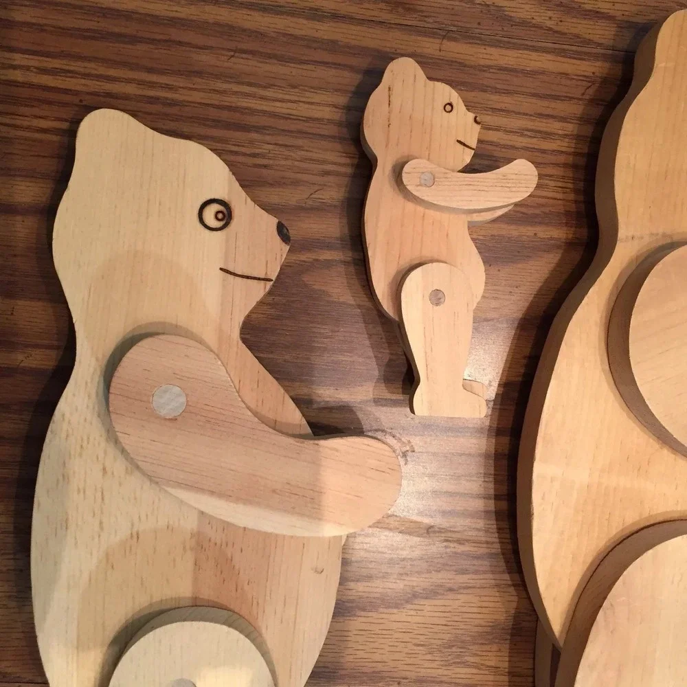 Articulated Wooden Bear Family Trio 6